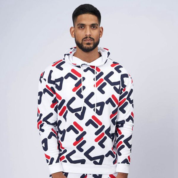 Fila Aop Men's Hoodies - White/Red/Navy,NZ 29-40351